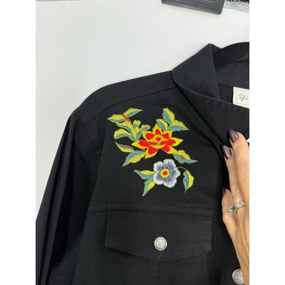 Yi Lin Black Embroidered Jacket Women’s Small Floral Bird Western Boho Tropical - Picture 4 of 8